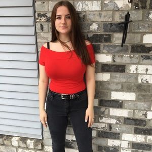 Red Off the shoulder Modern Vintage Top